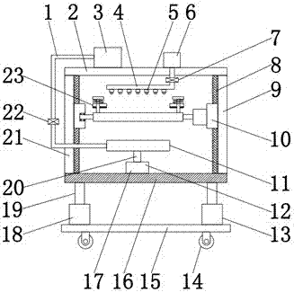 Bamboo board bonding glue-spraying device with heating function