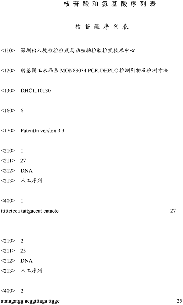 PCR-DHPLC (polymerase chain reaction-denaturing high performance liquid chromatography) detection primer and detection method for genetically modified maize strain MON89034