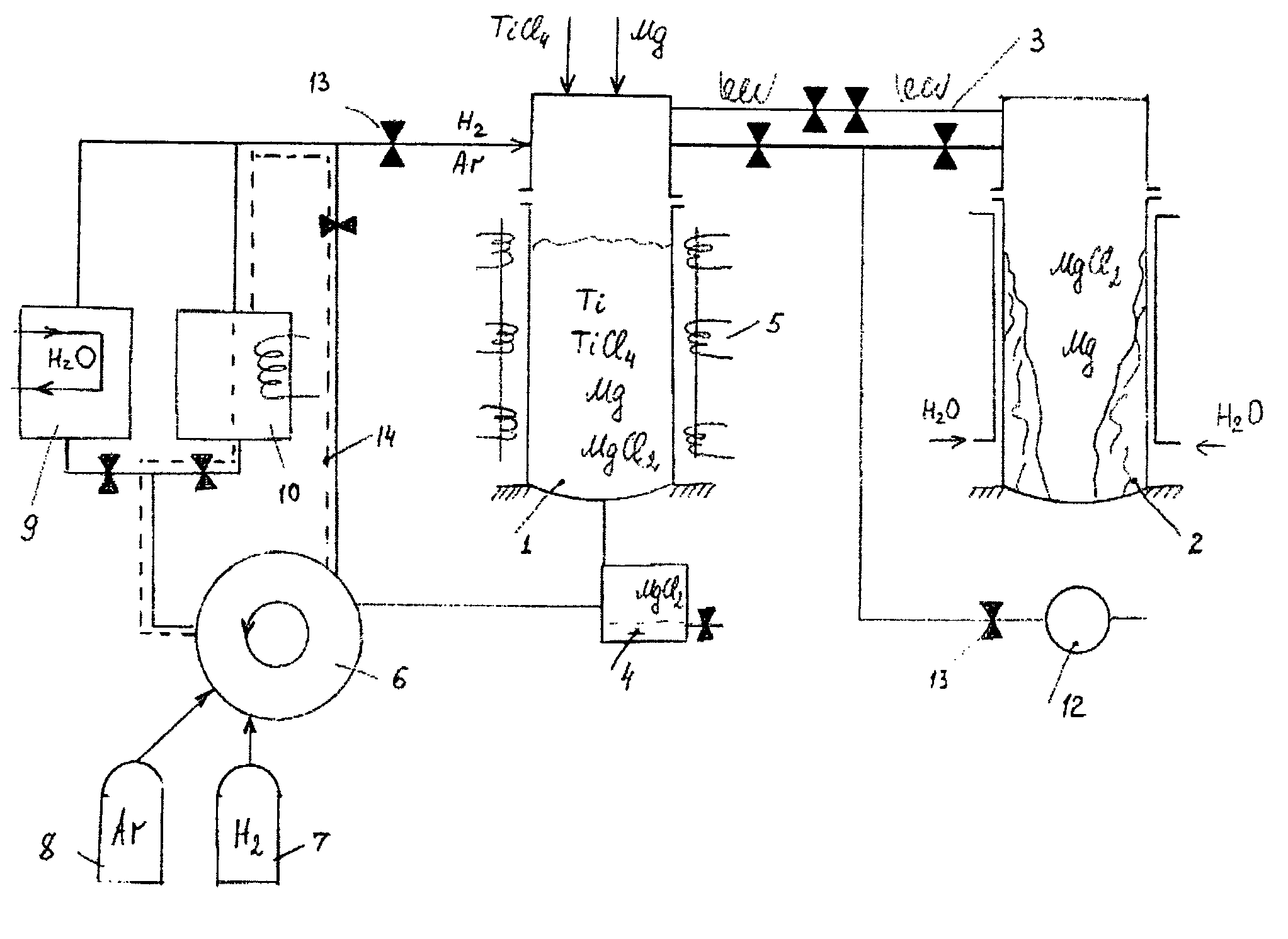 Semi-continuous magnesium-hydrogen reduction process for manufacturing of hydrogenated, purified titanium powder