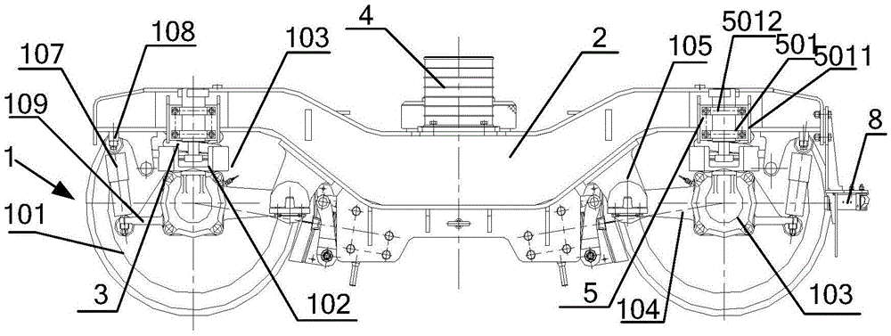 Rail engineering vehicle bogie and rail engineering vehicle