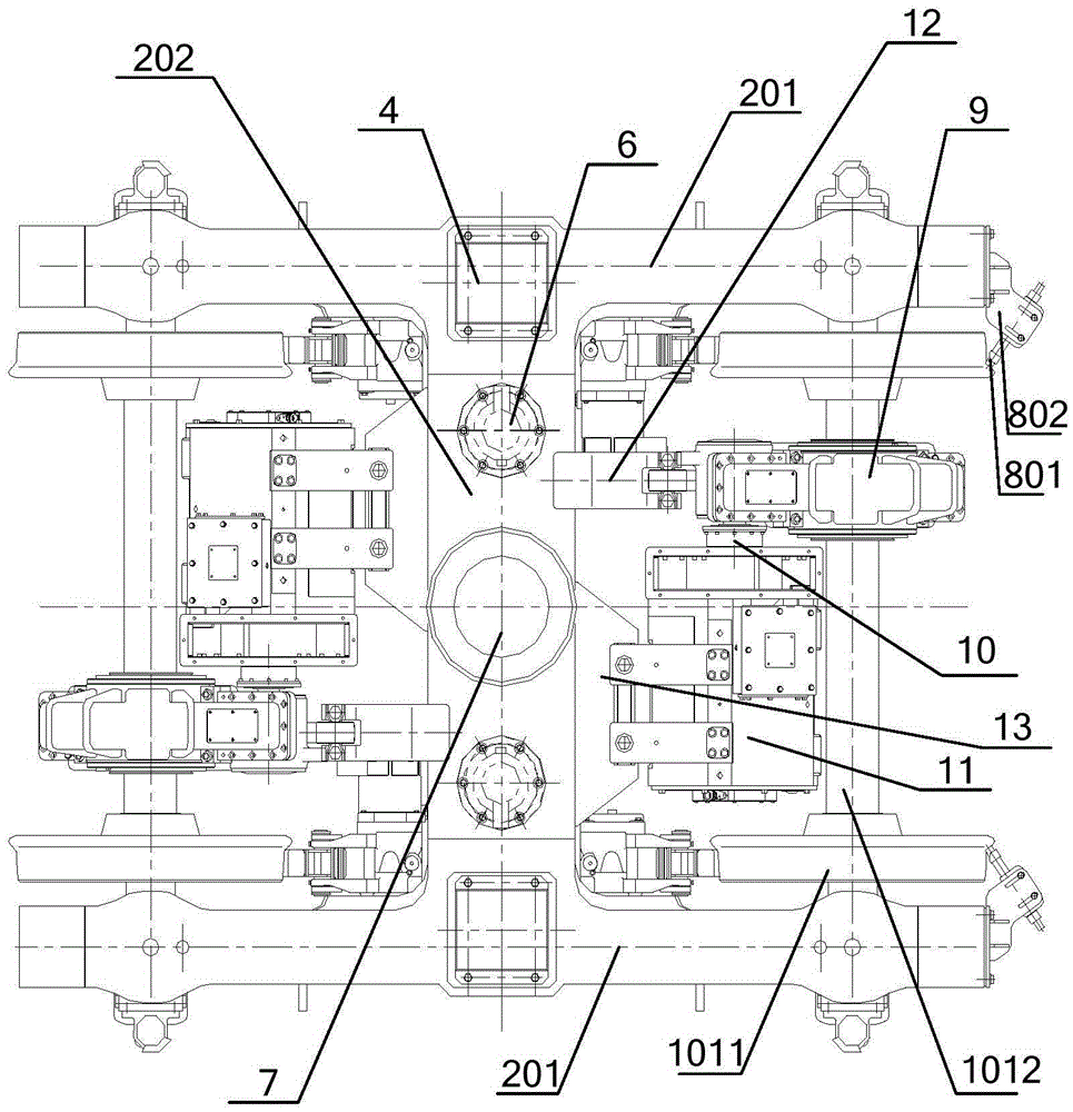 Rail engineering vehicle bogie and rail engineering vehicle