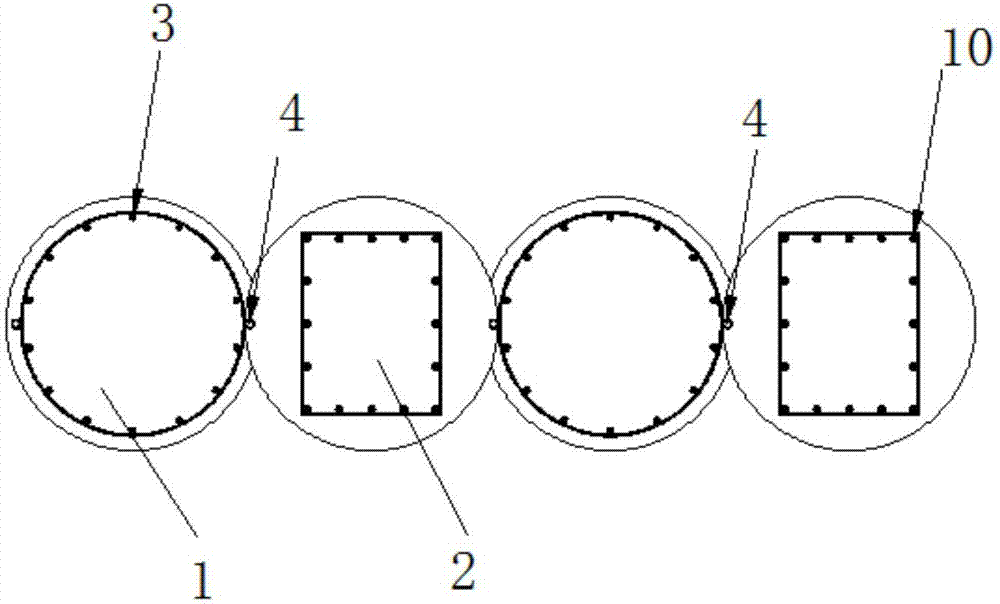 Support row pile construction method for closing and water stop of deep foundation pits