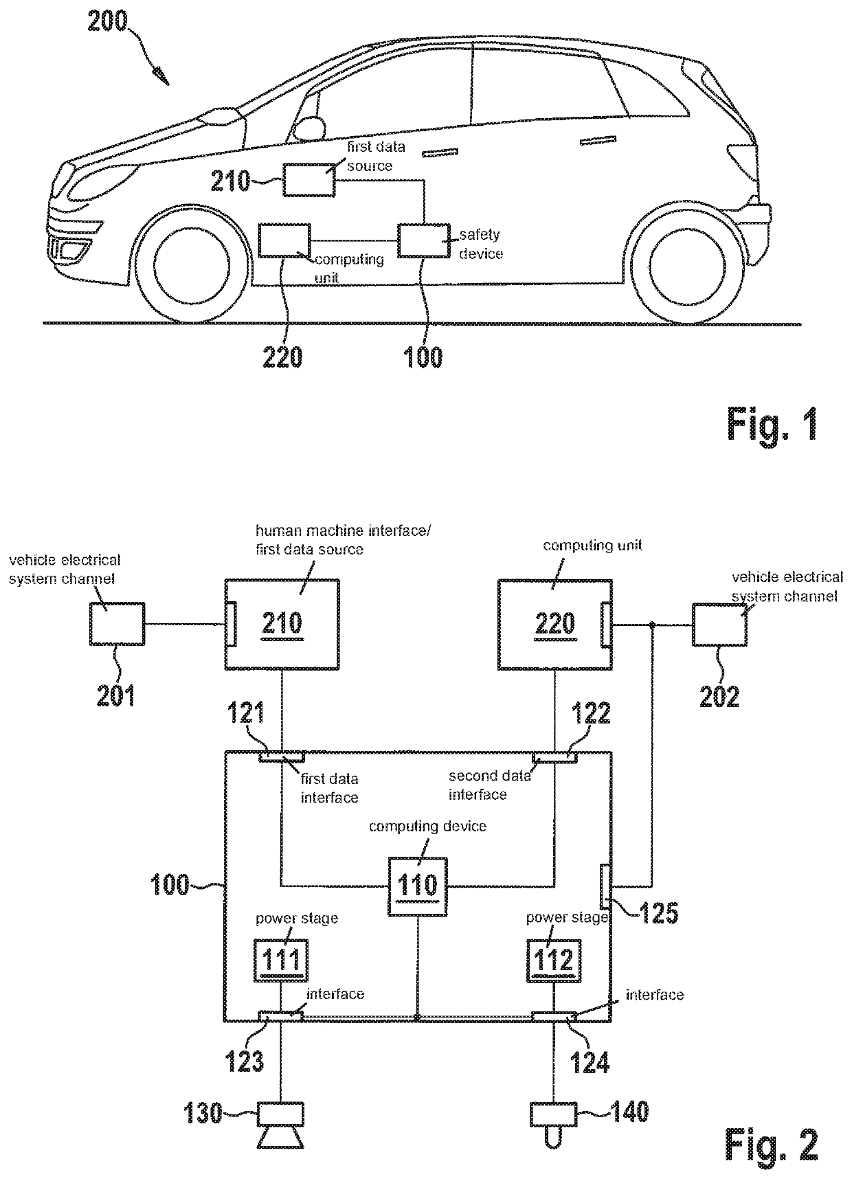 Safety device for use in a vehicle, vehicle, and method for operating a vehicle