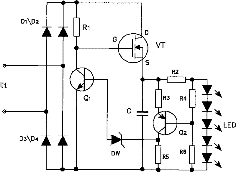 General high-efficiency long-life driving circuit for wide voltage non-inductance semiconductor illumination