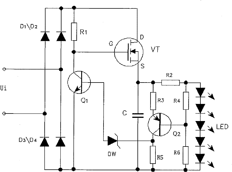 General high-efficiency long-life driving circuit for wide voltage non-inductance semiconductor illumination