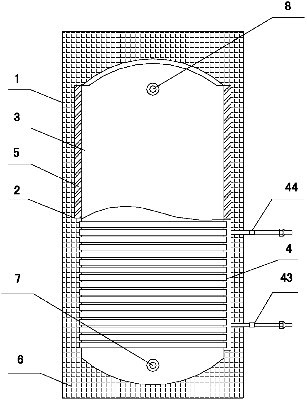 Combination type heat storage water tank of external disk heat storage casting box and condensation heat exchanger