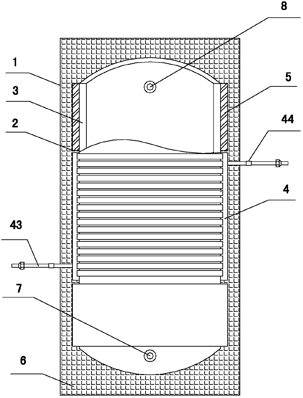 Combination type heat storage water tank of external disk heat storage casting box and condensation heat exchanger