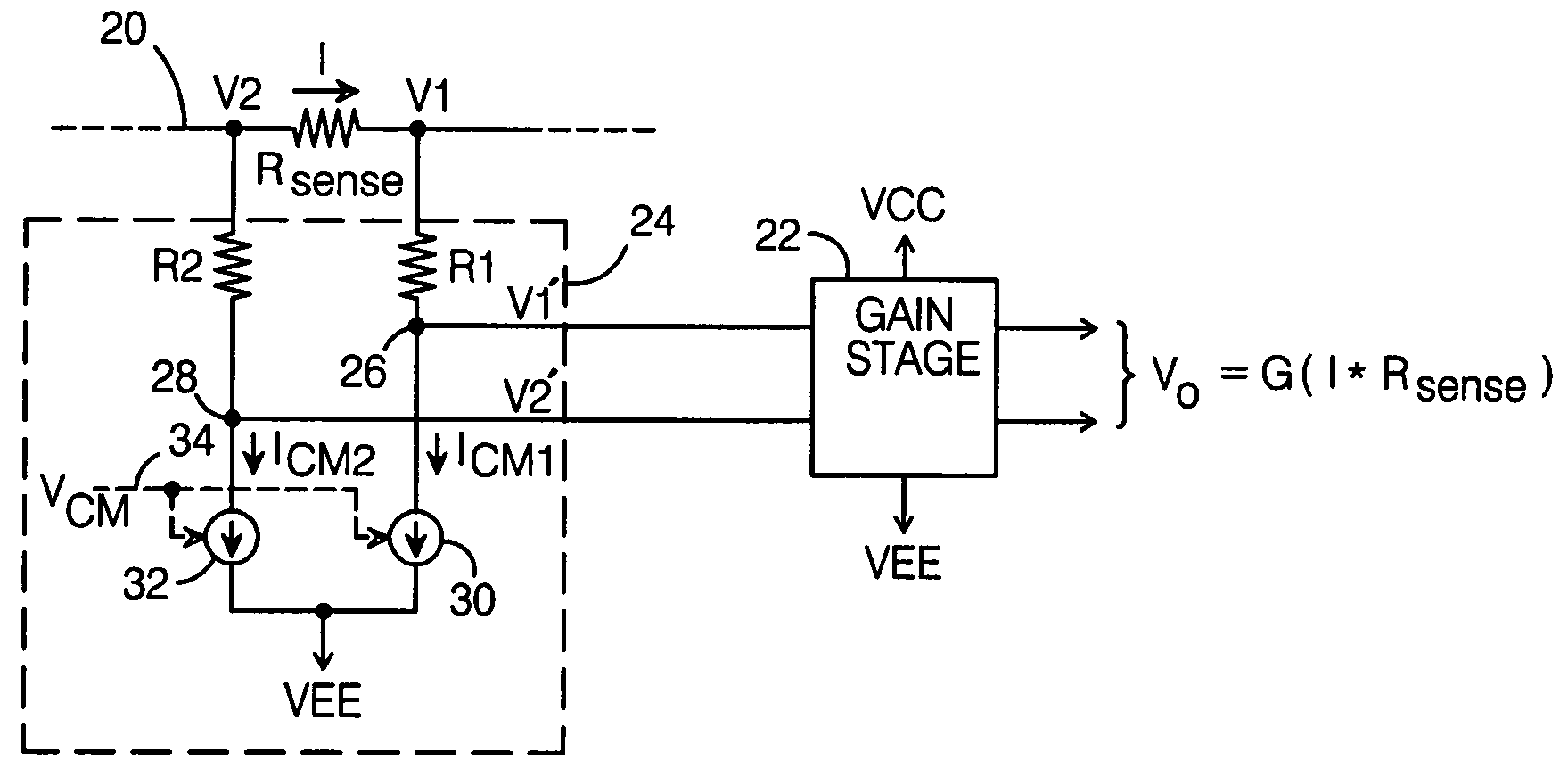 High-side current sense circuit with common-mode voltage reduction