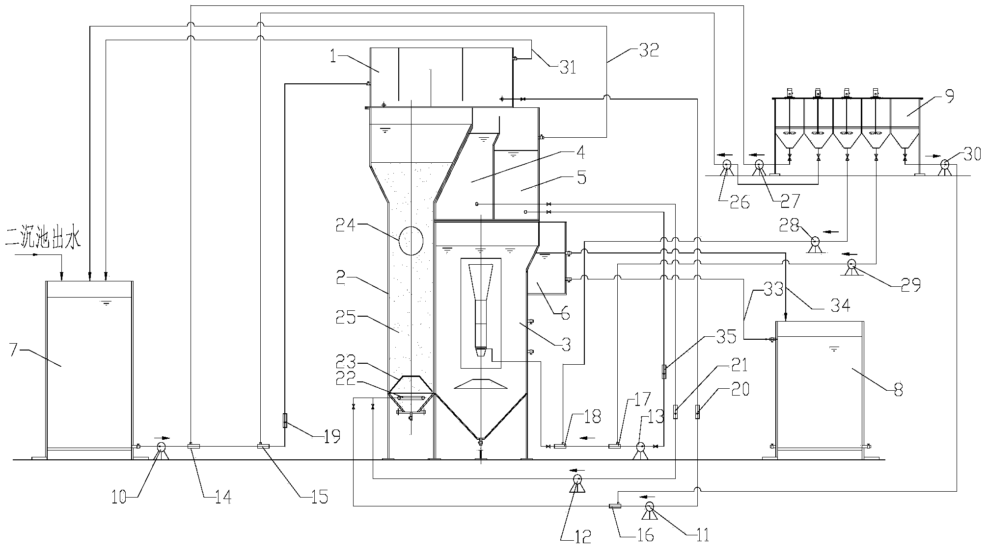 Integrated fluidized catalytic oxidation tower and method for deeply treating wastewater by using same