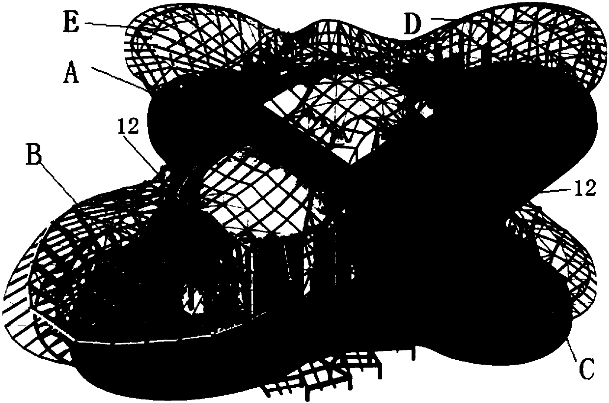 Purlin support structure of a curved roof