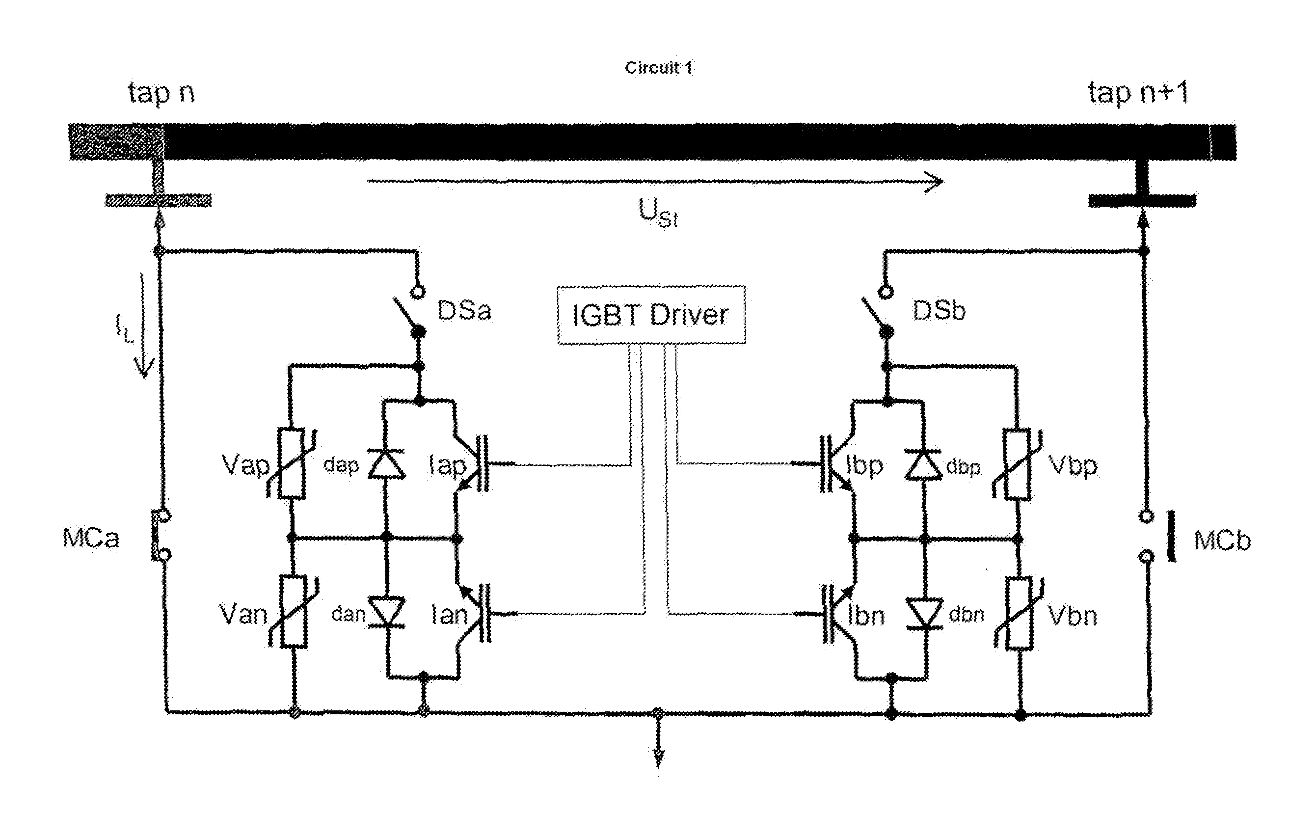 Tap switch with semiconductor switching elements