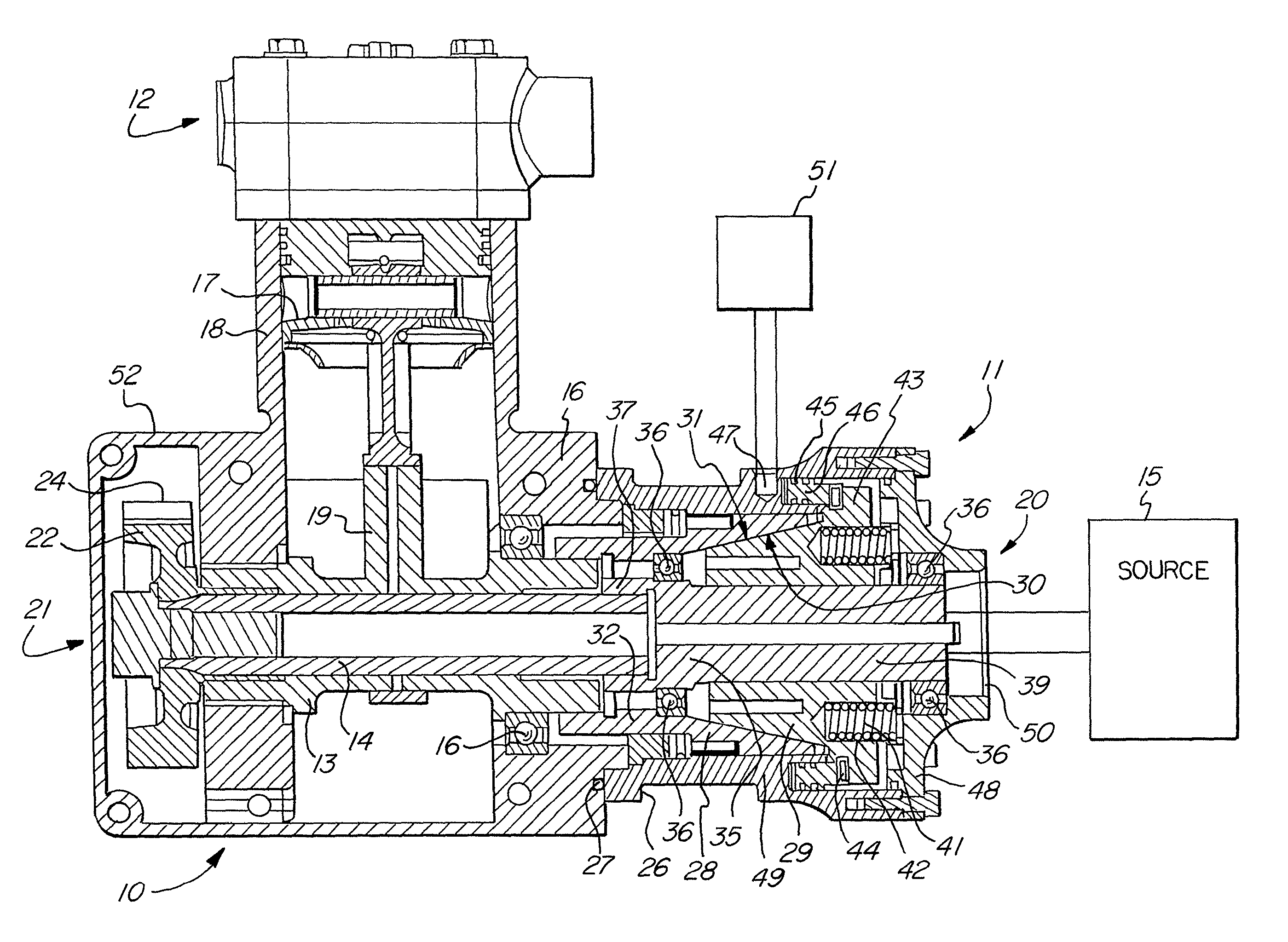 Drive through air compressor with cone clutch