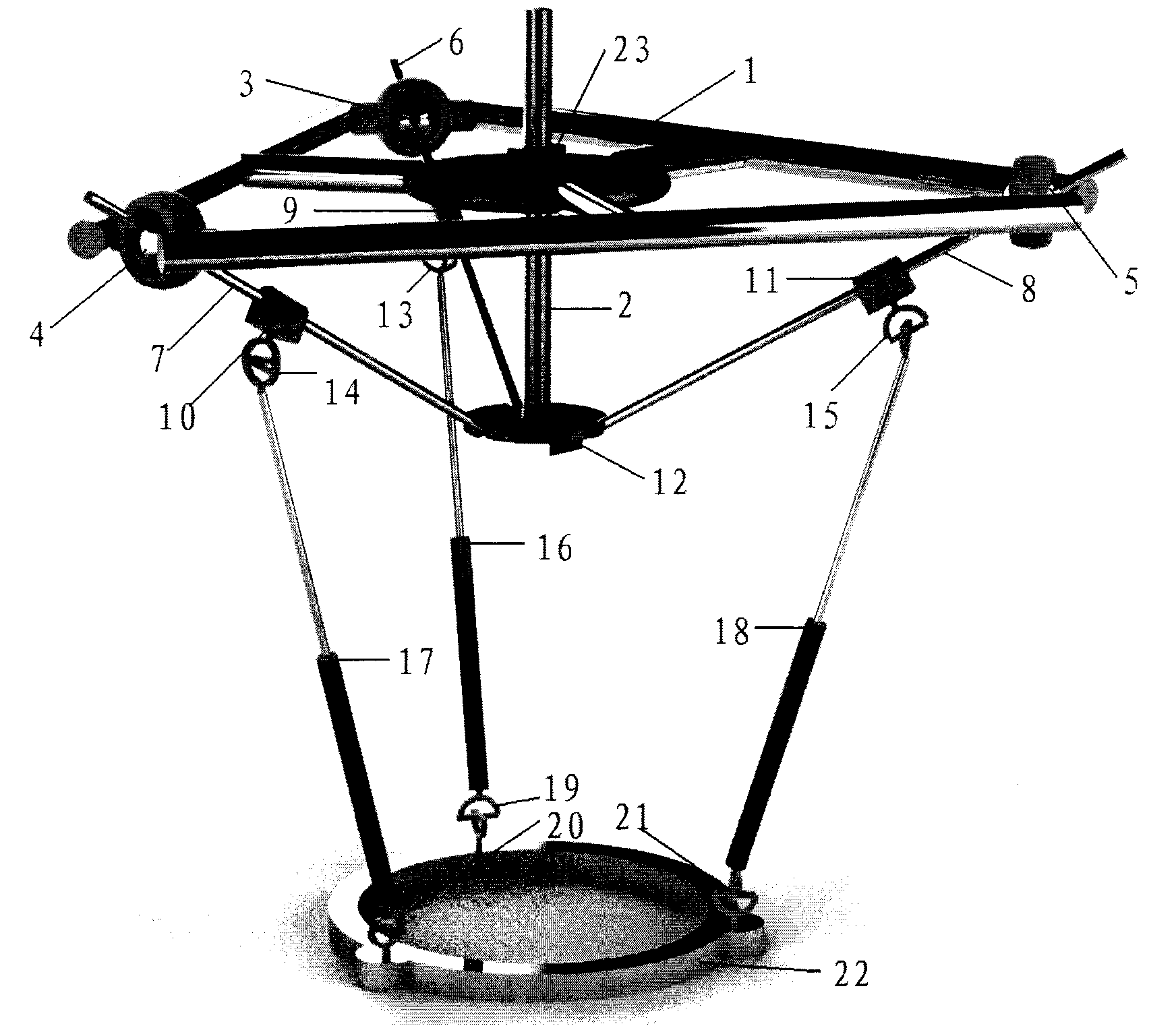 Device capable of realizing combinatorial motion output of 3PUU (three-prismatic-universal-universal) mechanism and 3UPU (three-universal-prismatic- universal) mechanism