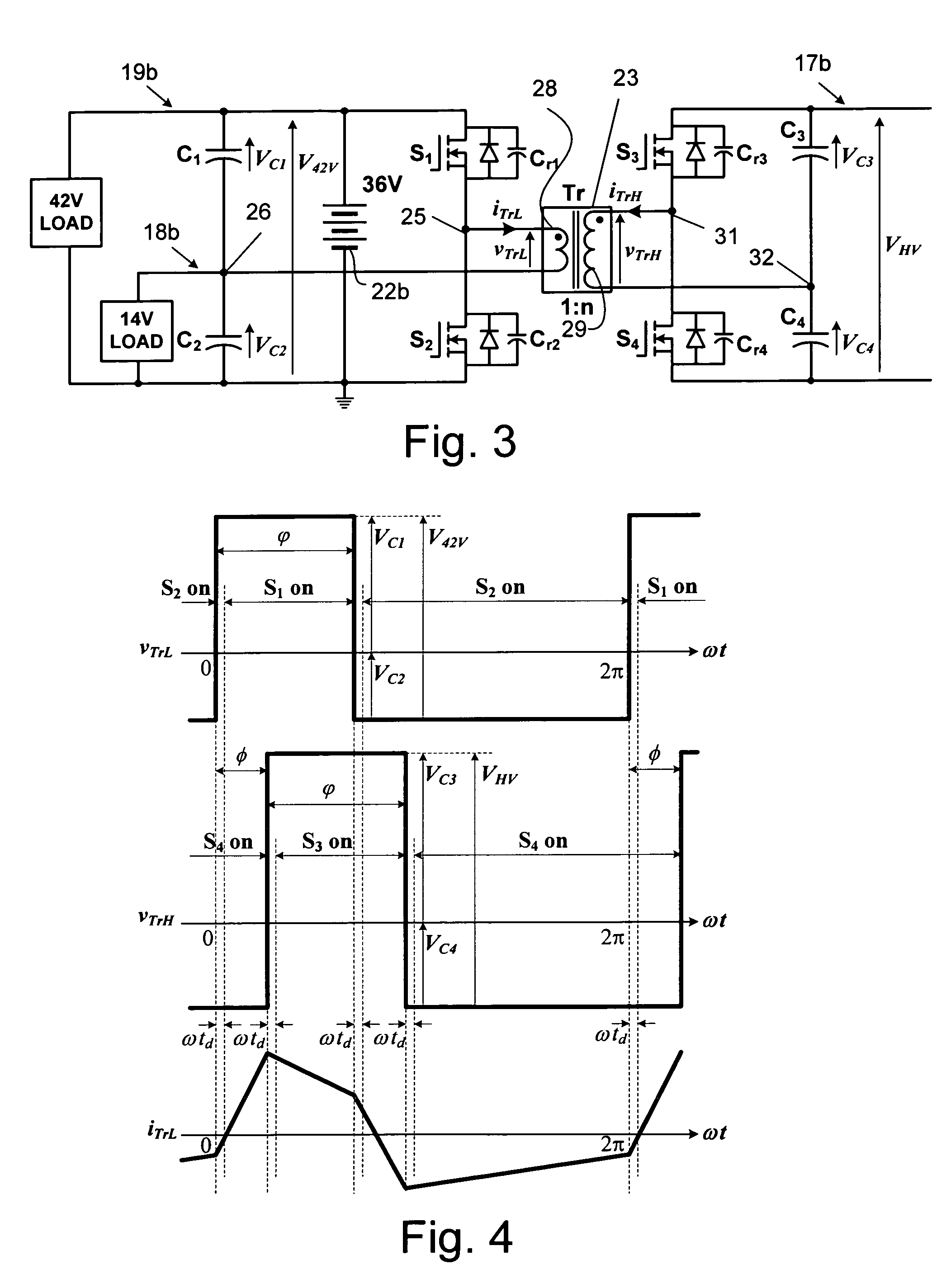 Triple voltage dc-to-dc converter and method