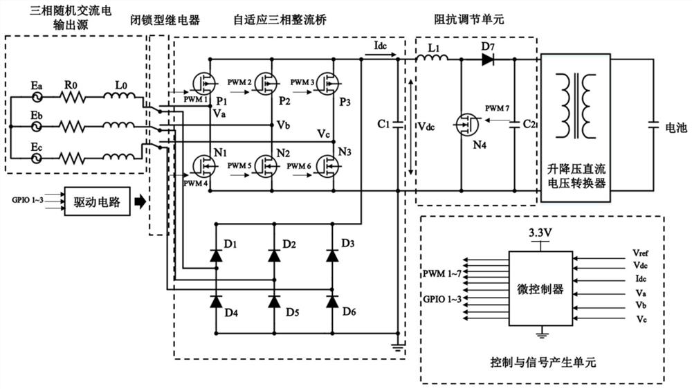 Adjustable and controllable efficient charging circuit with three-phase random alternating current input