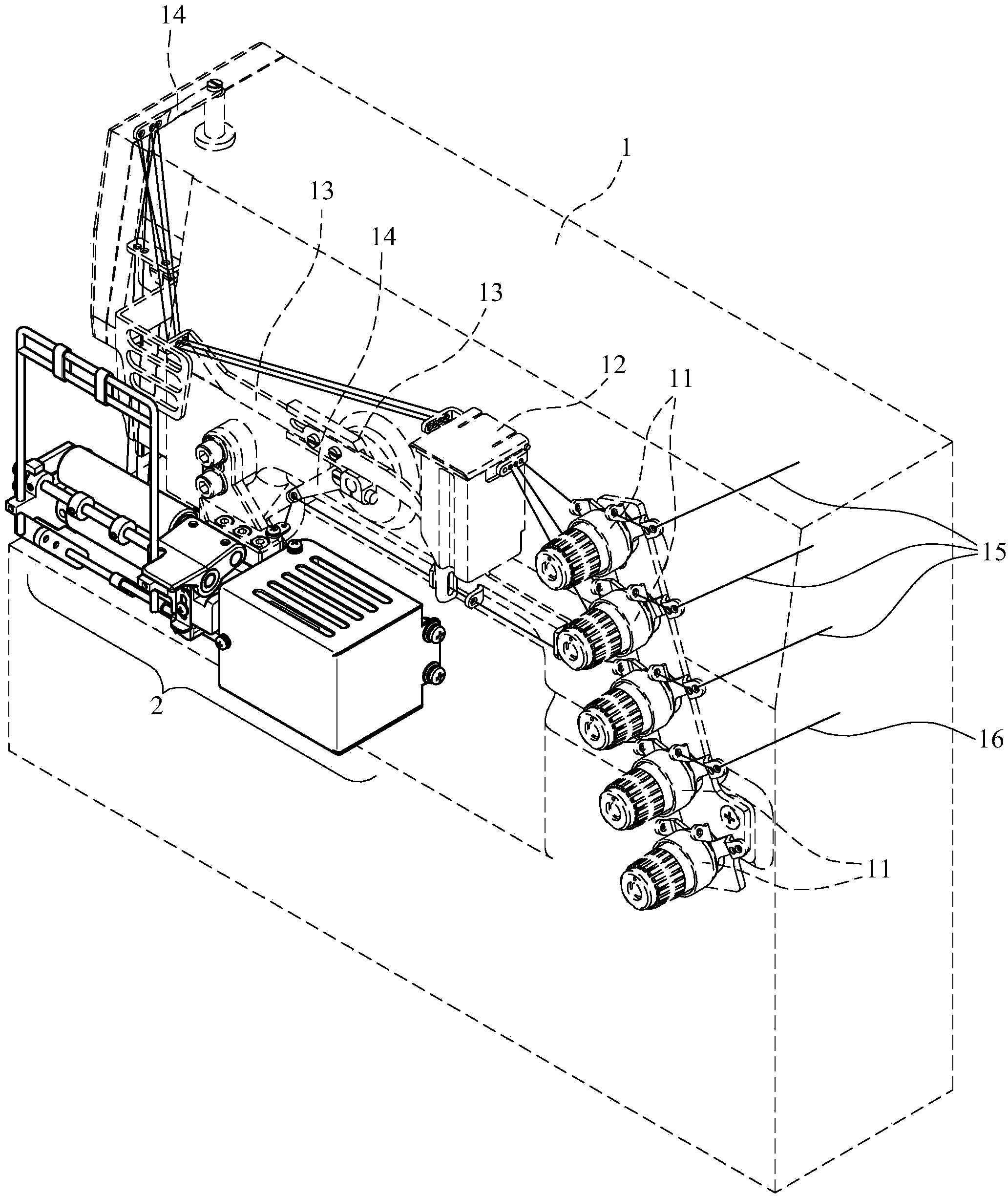 Withdrawing mechanism used during threading of sewing equipment