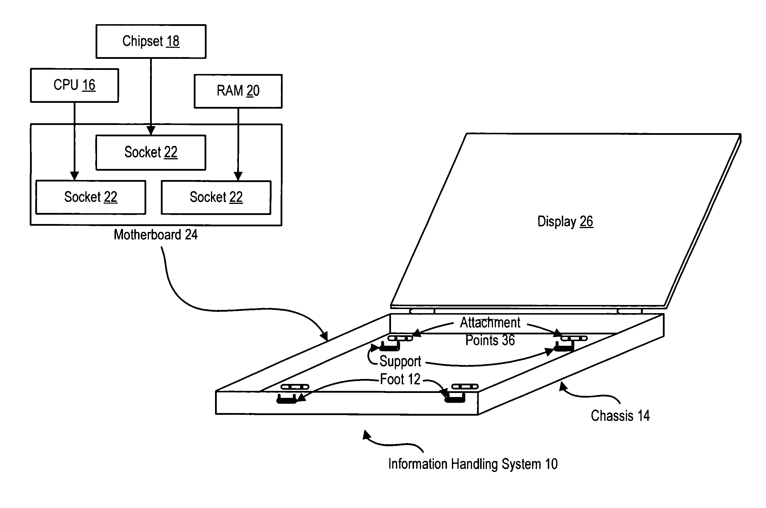 System and method for mechanically fastened information handling system foot