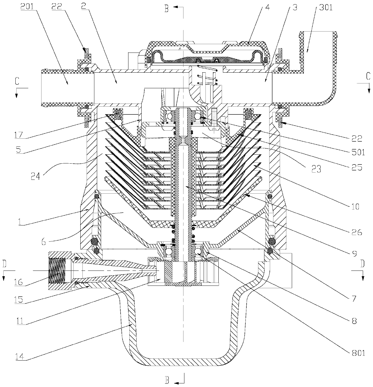 Centrifugal oil-gas separation device