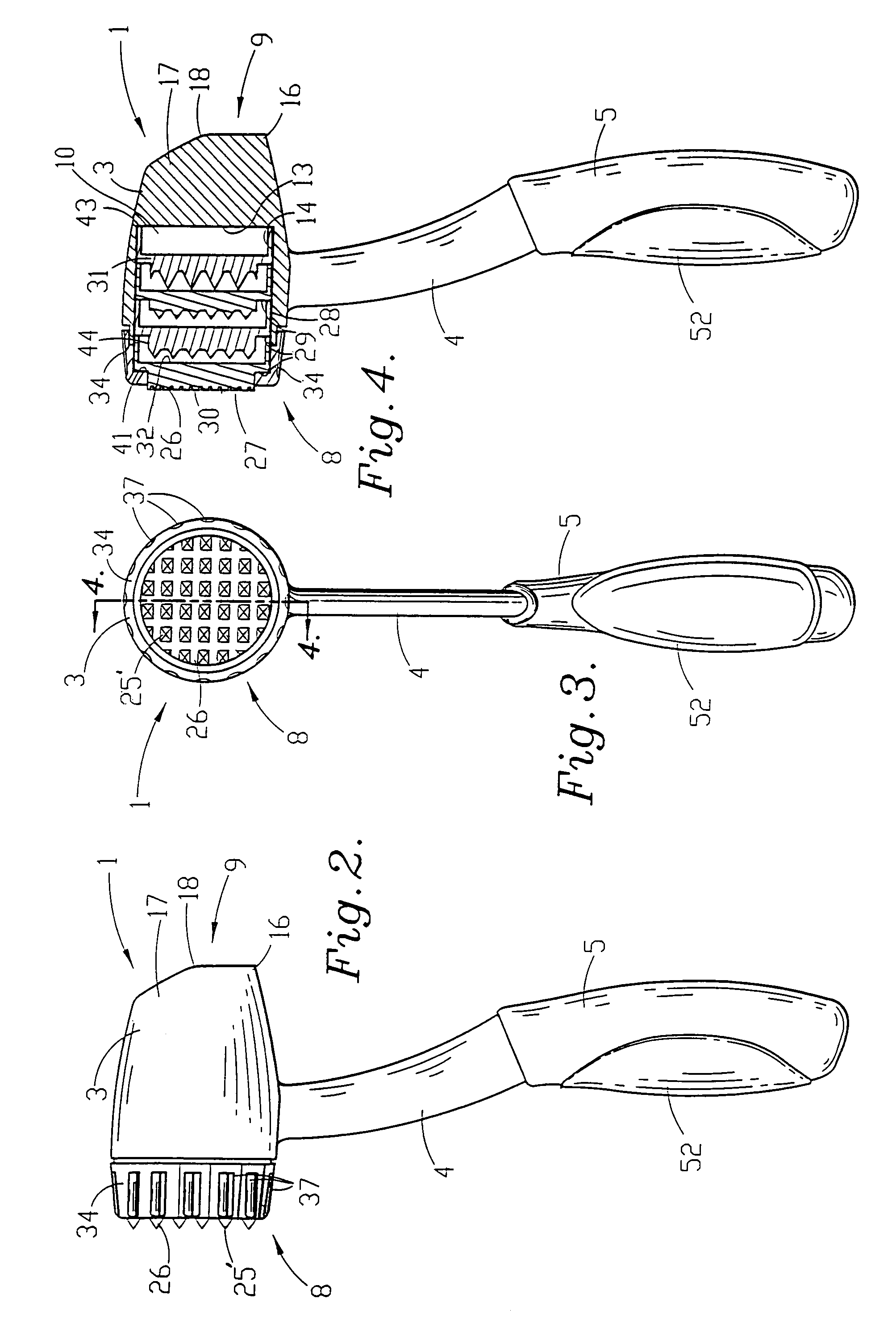 Meat mallet with interchangeable tenderizing surfaces