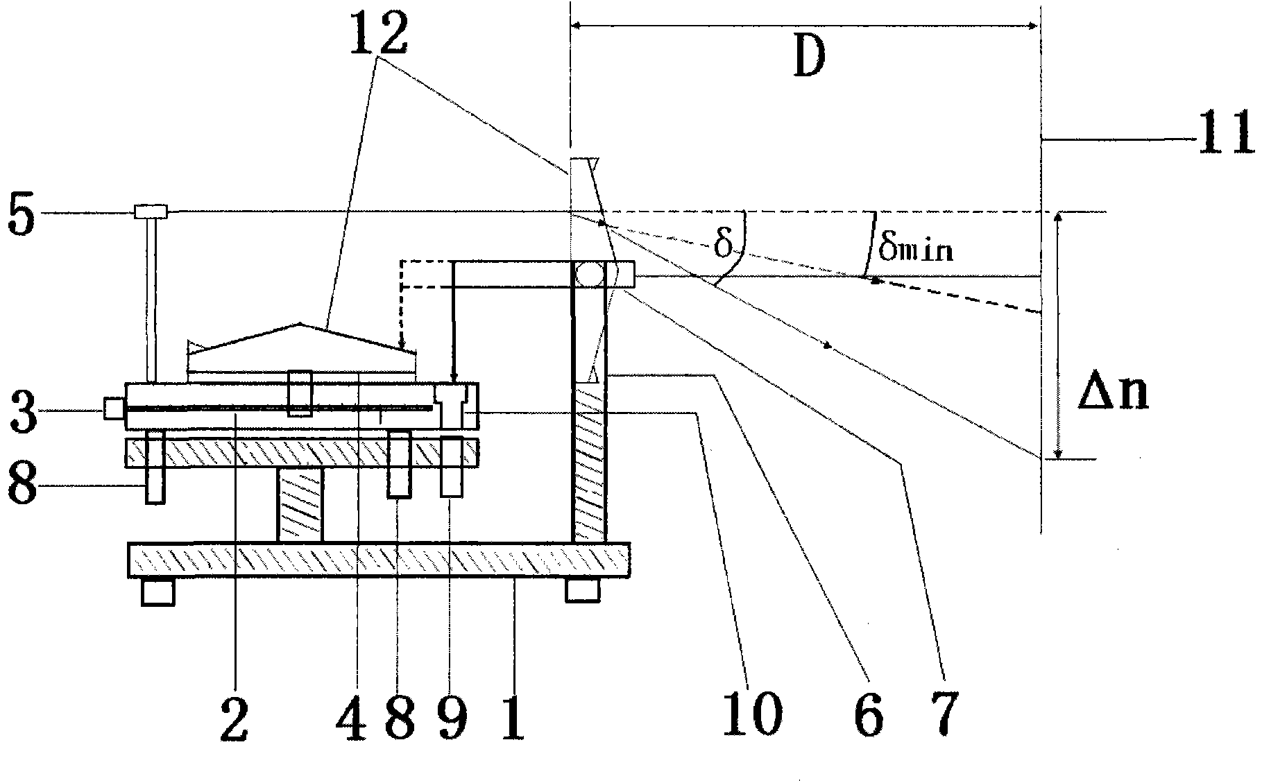 Method and device for measuring double-prism refractive index on basis of optical levers