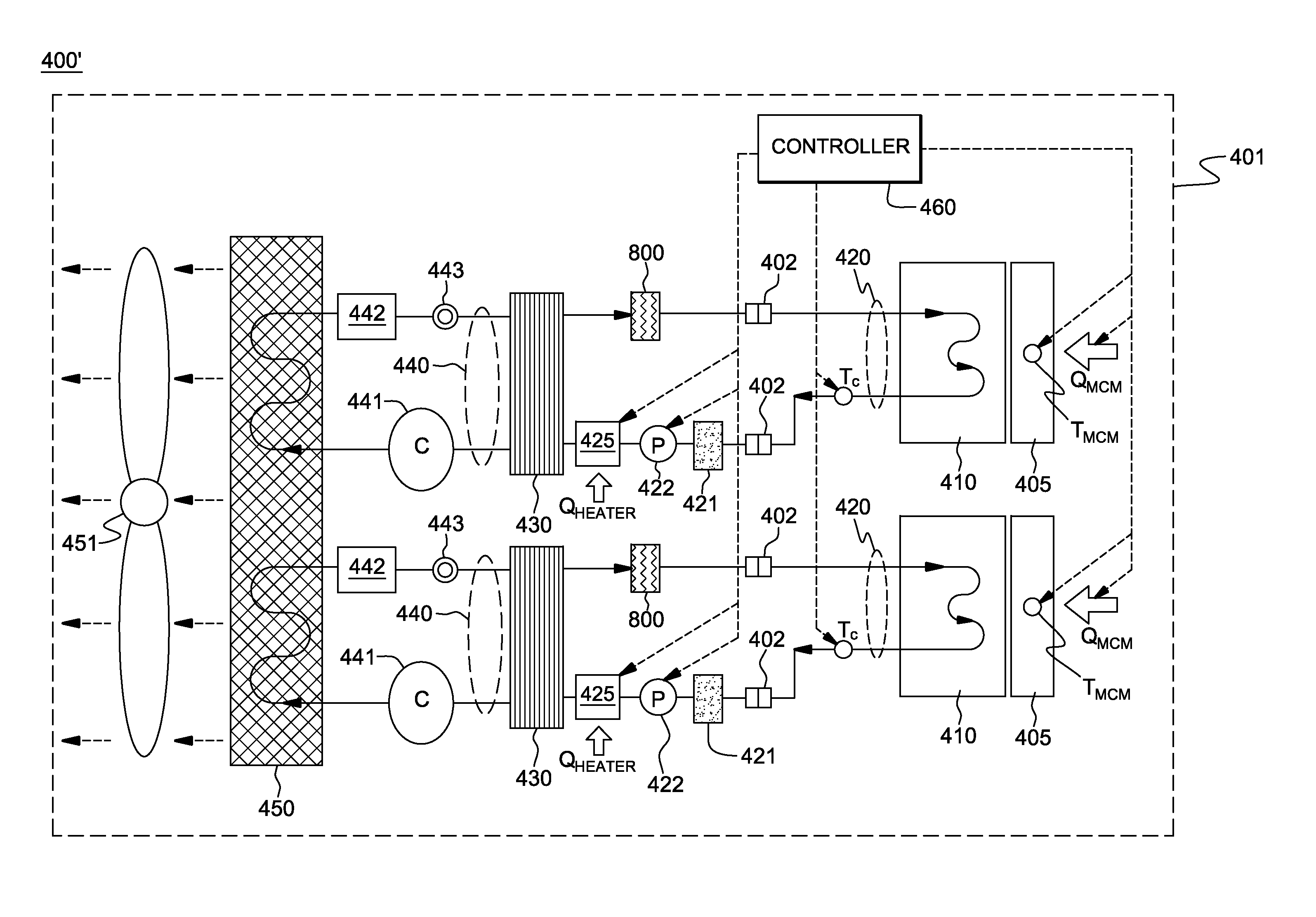 Coolant-buffered, vapor-compression refrigeration with thermal storage and compressor cycling