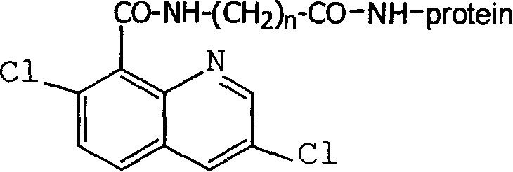 Production method and use for dichloro quinolinic acid artificial hapten, artificial antigen and specific antibody