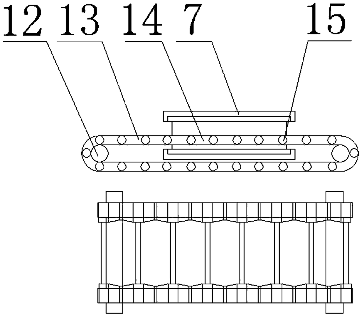 Device for adding liquid into round baler, and conveying device applicable to device