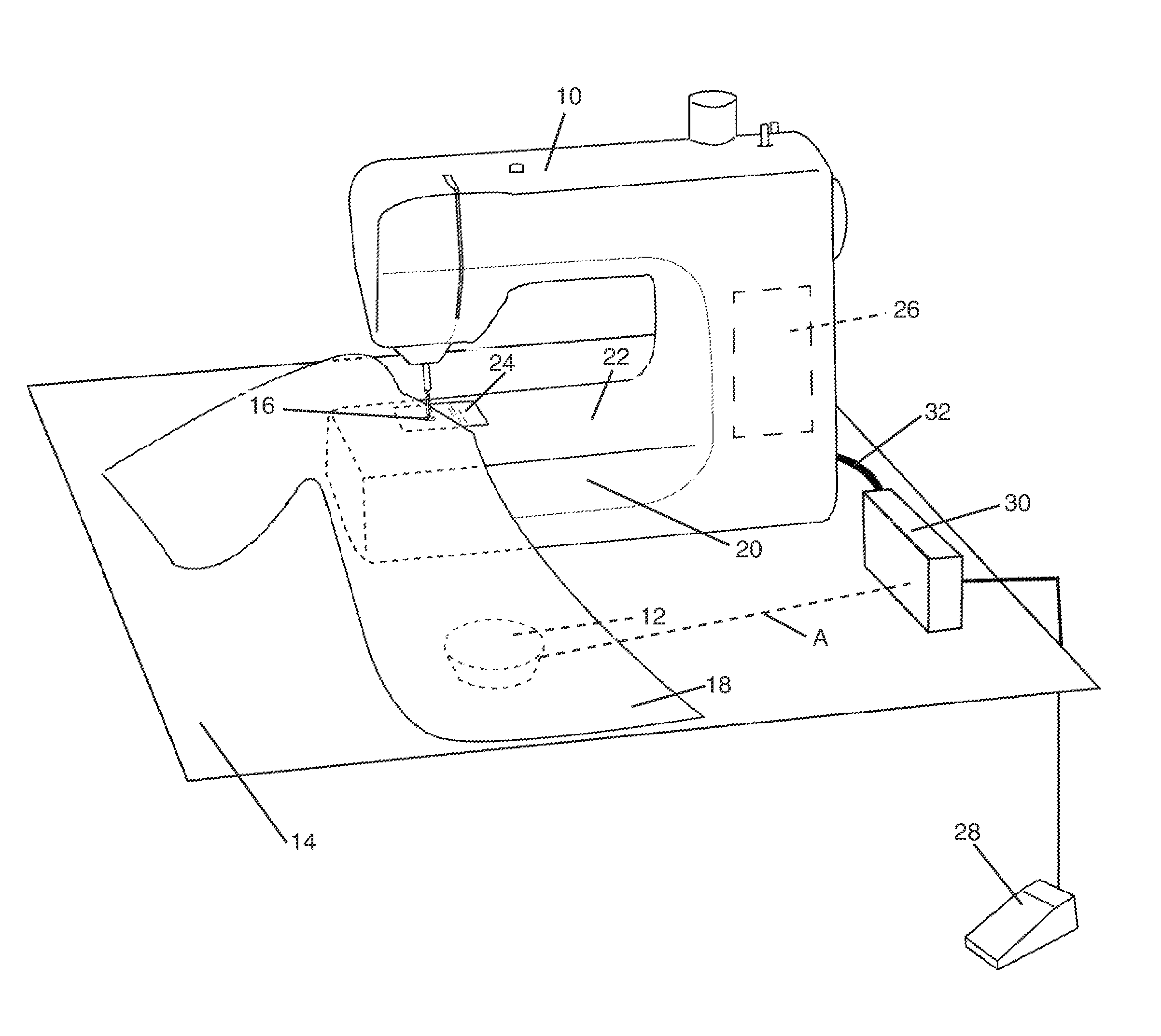 System and method for controlling stitching using a movable sensor