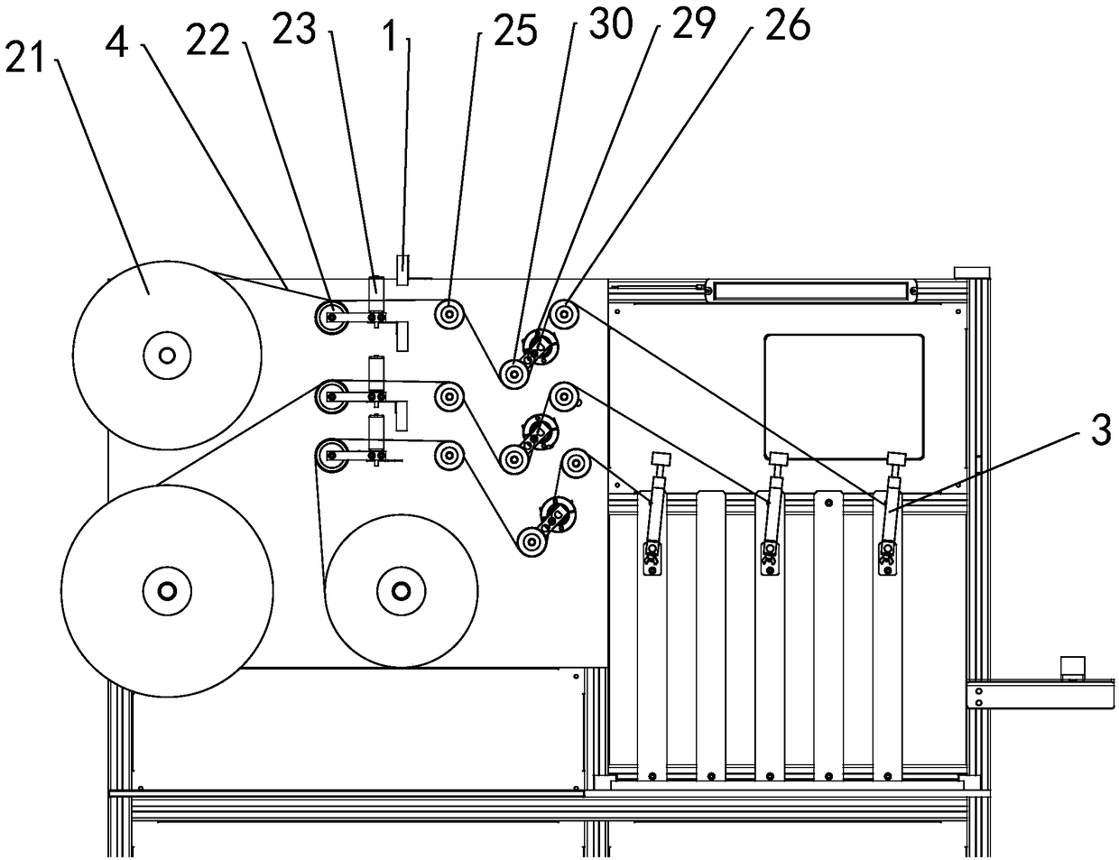 Vehicle window sealing strip film-pasting device