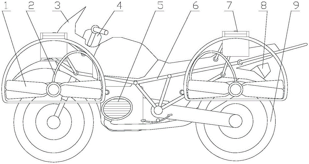 Overhead-ground amphibious armed motorcycle