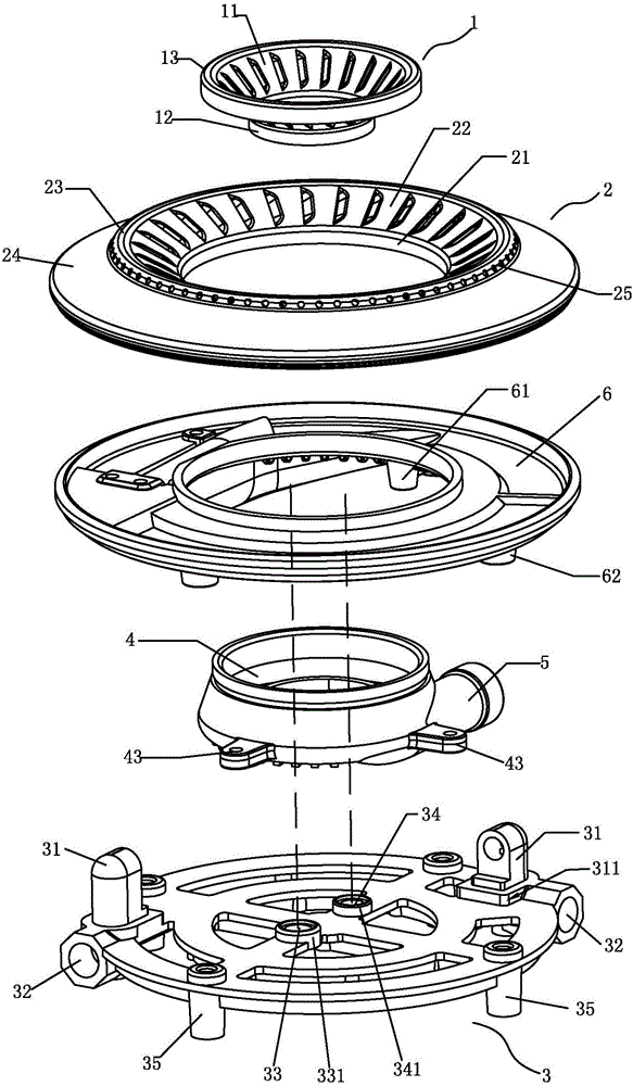 Complete top air inlet type kitchen range combustor and kitchen range