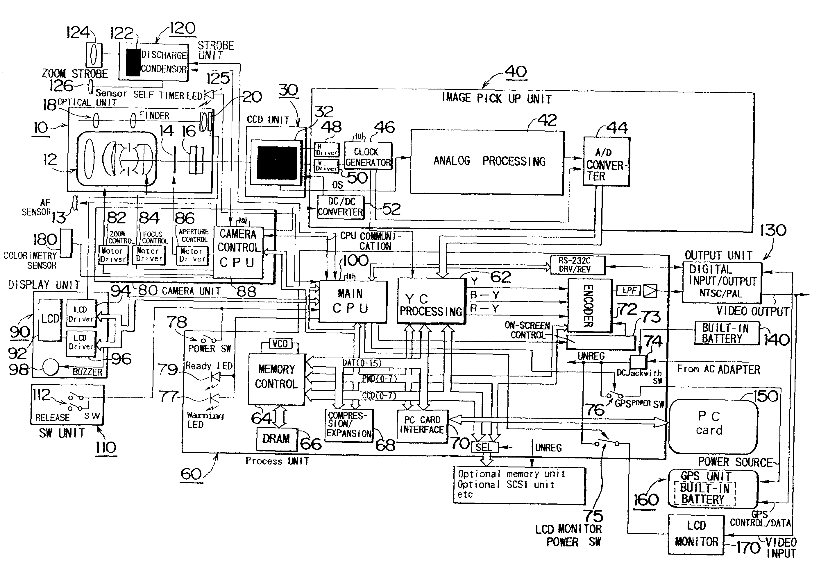 Camera which records positional data of GPS unit