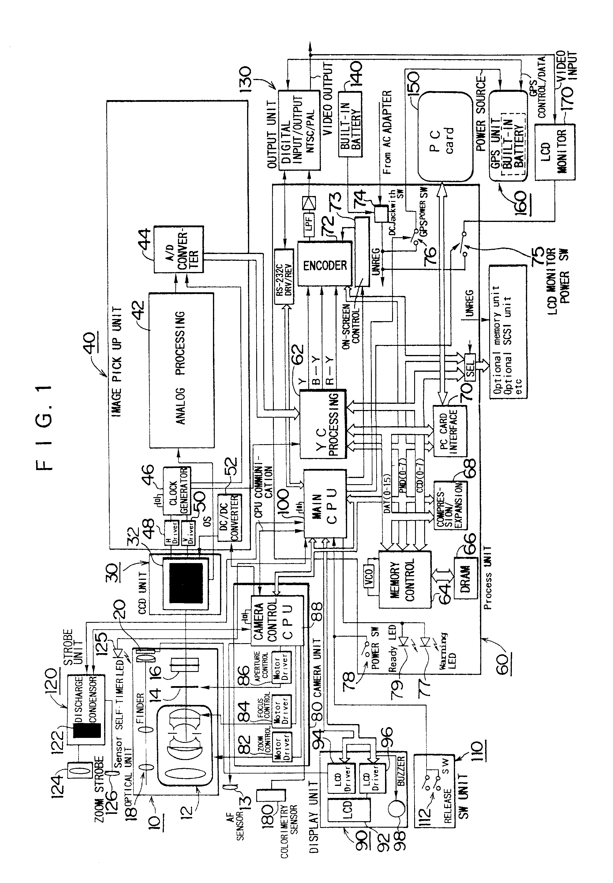 Camera which records positional data of GPS unit