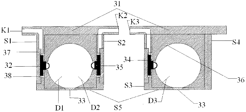 Three-band integrated atmospheric aerosol particle scattering coefficient measuring instrument and measuring method