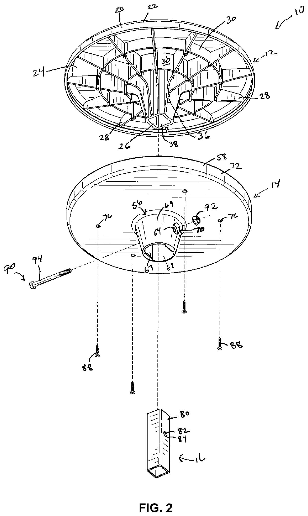 Seating device having a support member