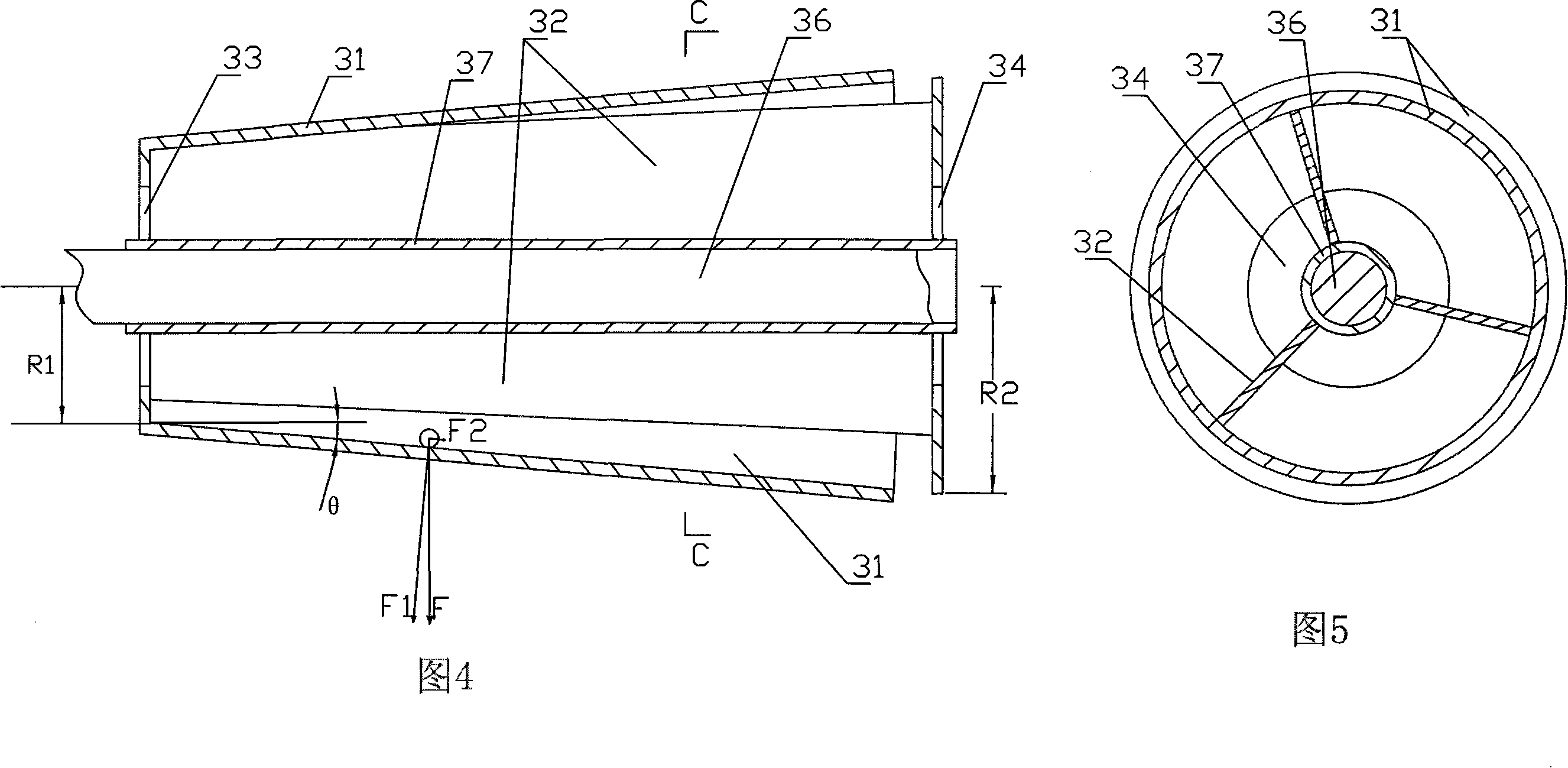 Gas and solid powder/particle mixture separator