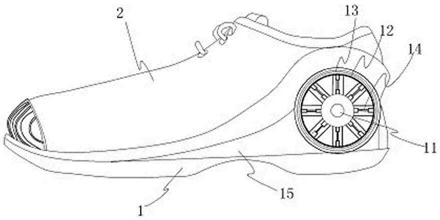 A shock-absorbing running shoe