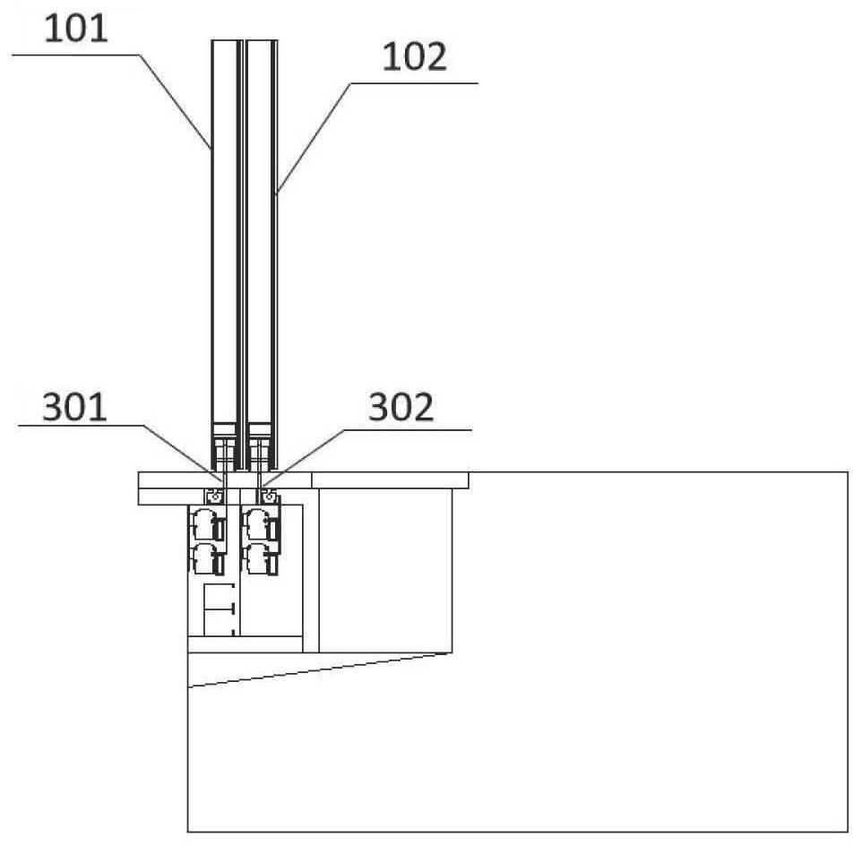 Split-level high-speed rail platform door with underneath drive