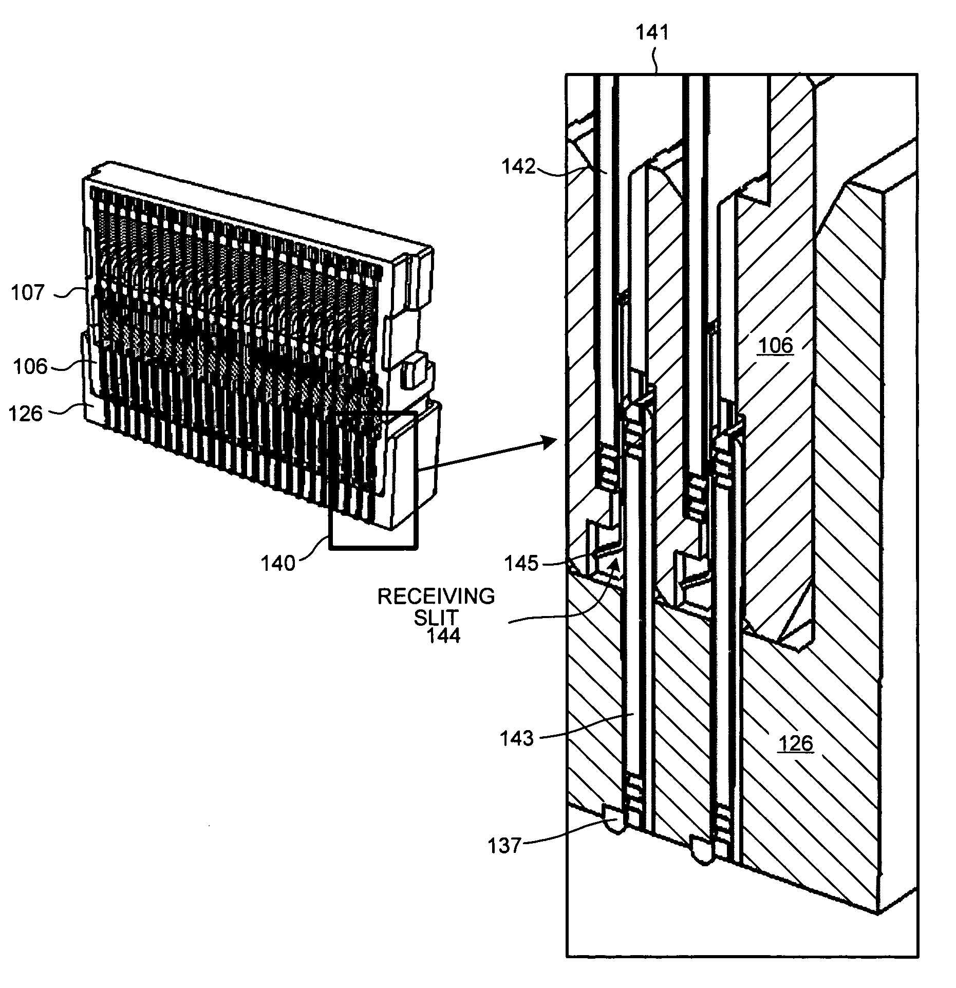 High speed connector assembly with laterally displaceable head portion