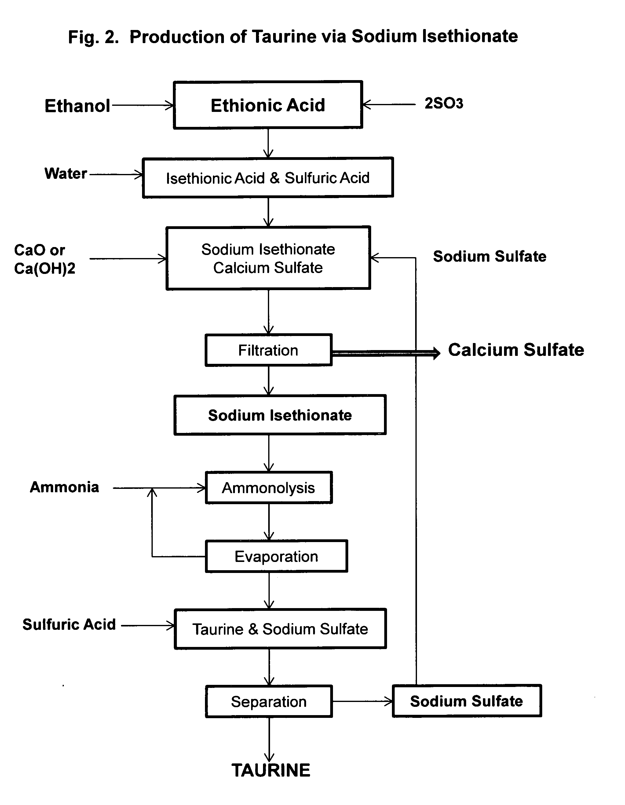 Process for the production of taurine from ethanol