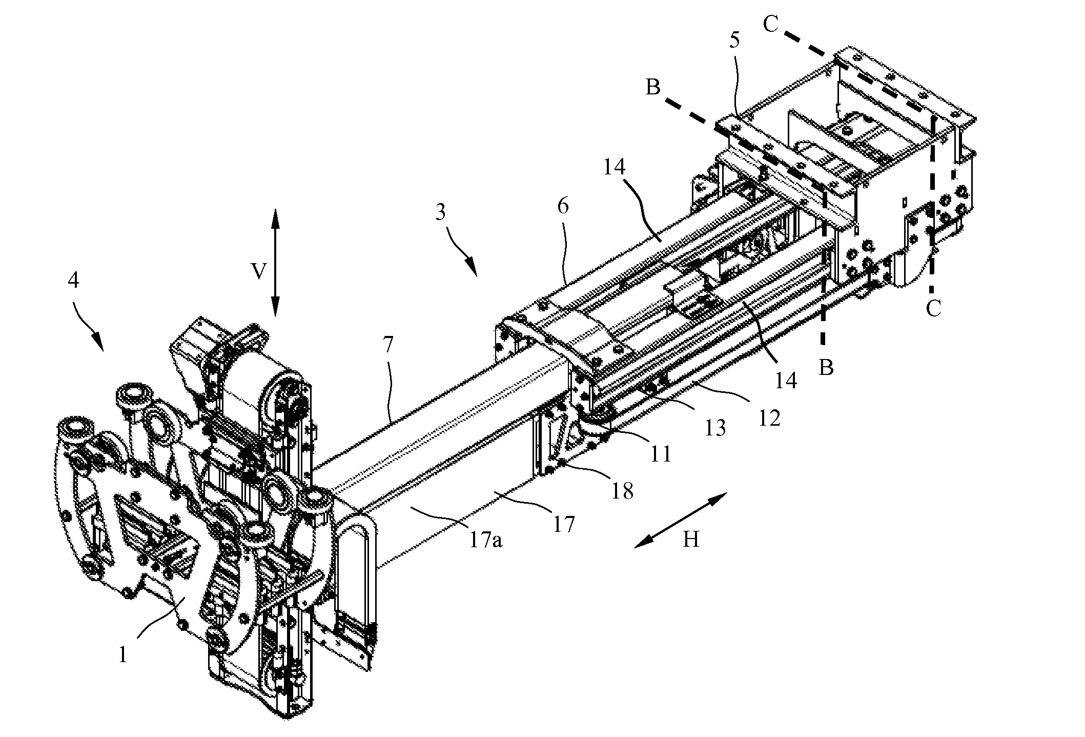 Advancing unit for positioning a current collector unit