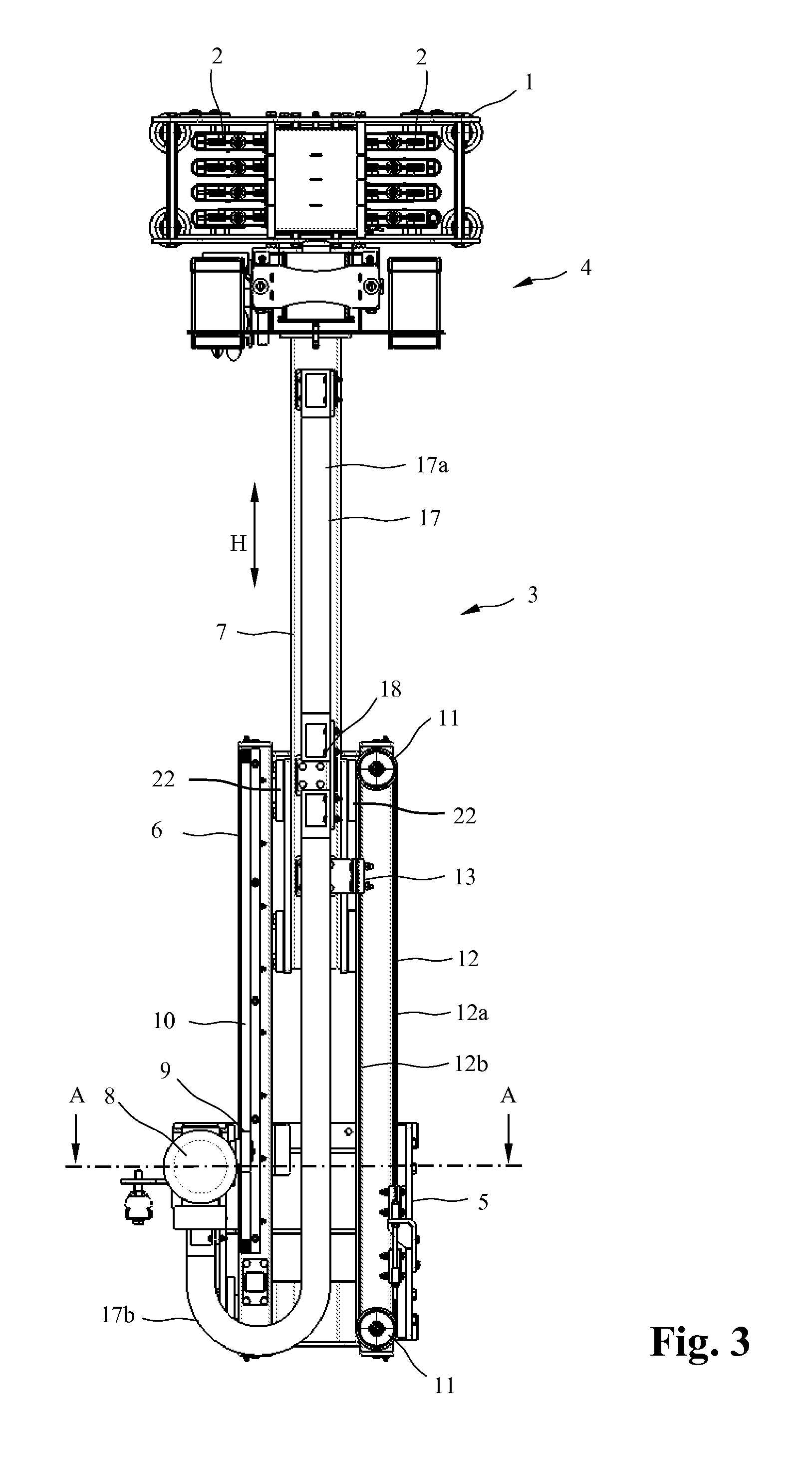 Advancing unit for positioning a current collector unit