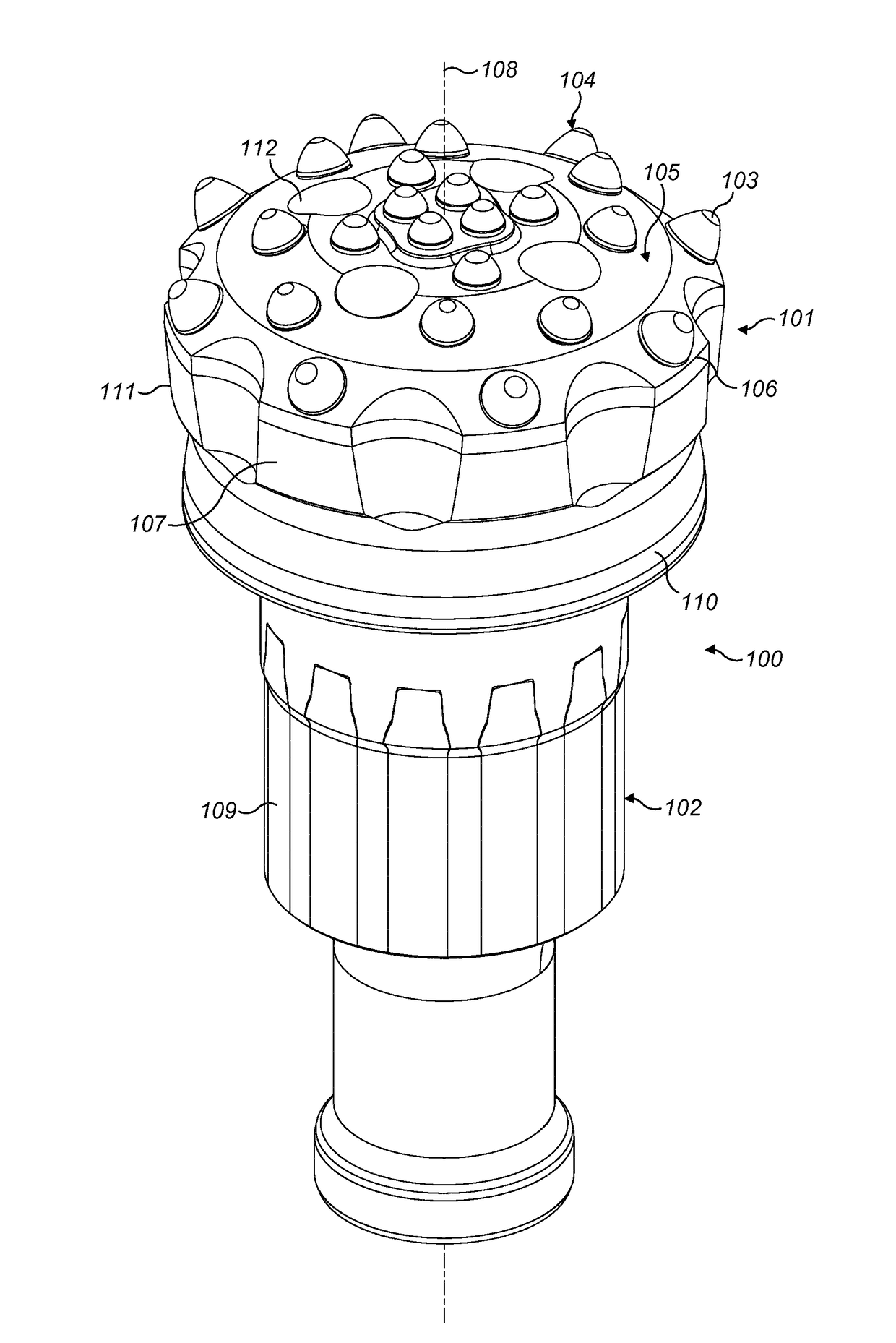 Percussive drill bit with multiple sets of front cutting inserts