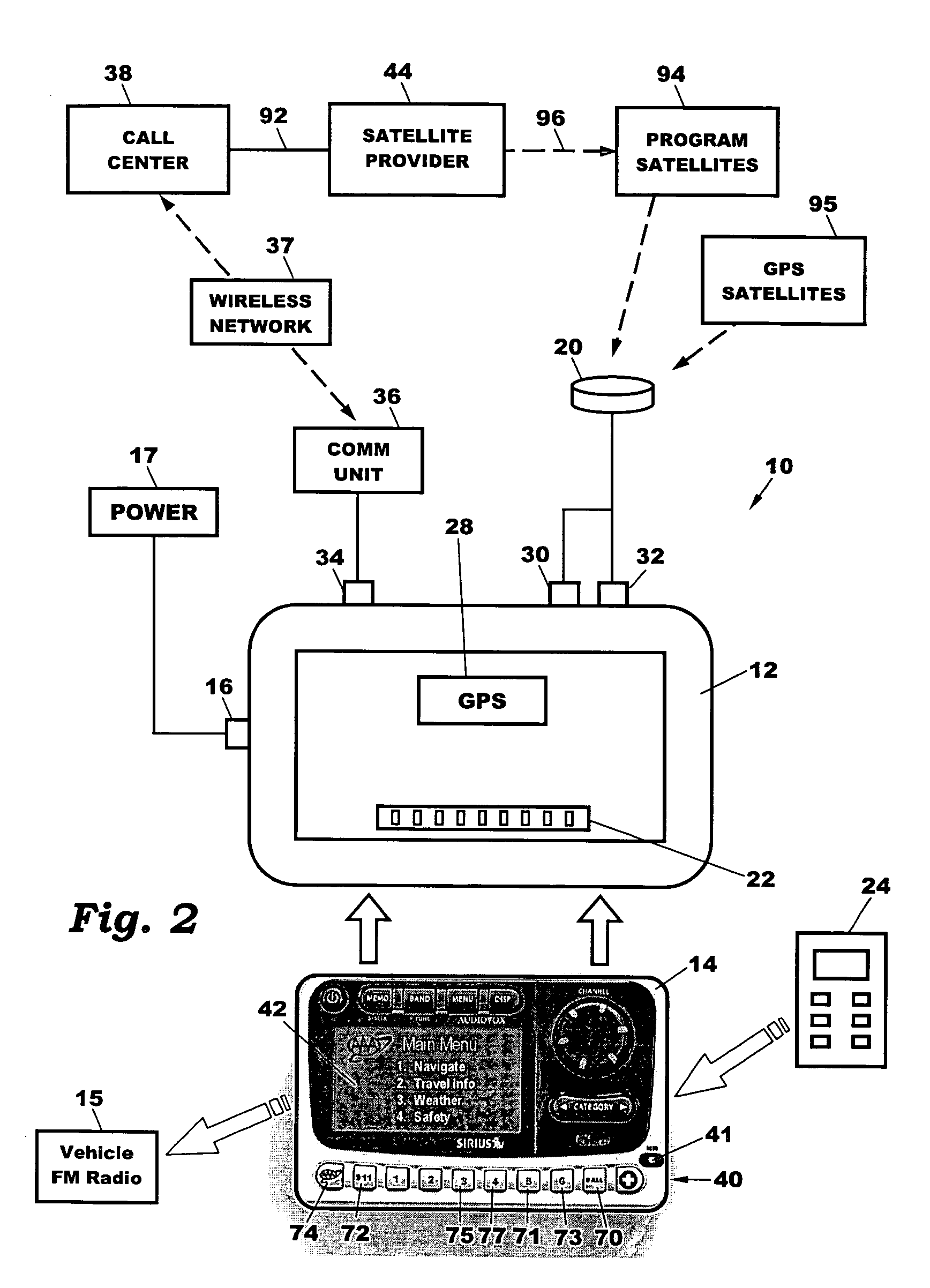 Combination service request and satellite radio system