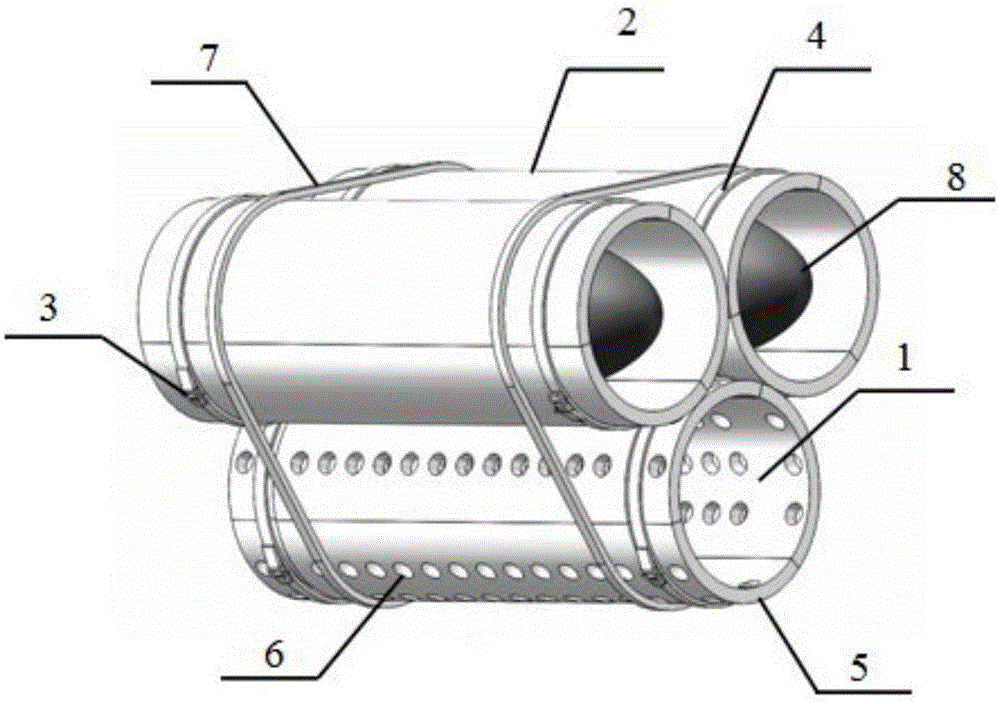 Three pipe combination type emergency floating breakwater wave removal unit