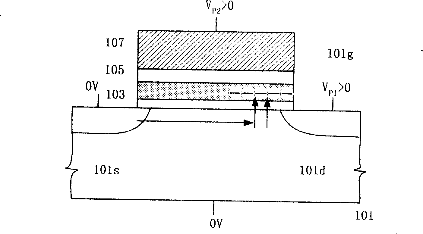 Trap charge capturing quick flashing storage array structure and operating method thereof