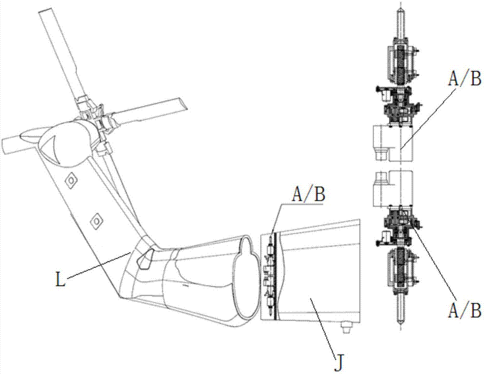 Electric transmission device of split helicopter tail inclined beam pin locking mechanism and pin locking mode