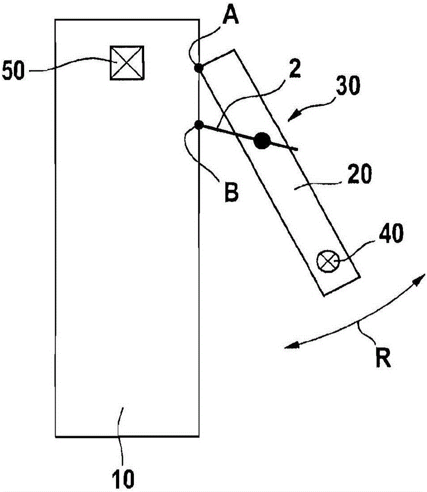 Device for controlling the movement of a second element that is movably arranged with respect to a first element, and method for operating such a device