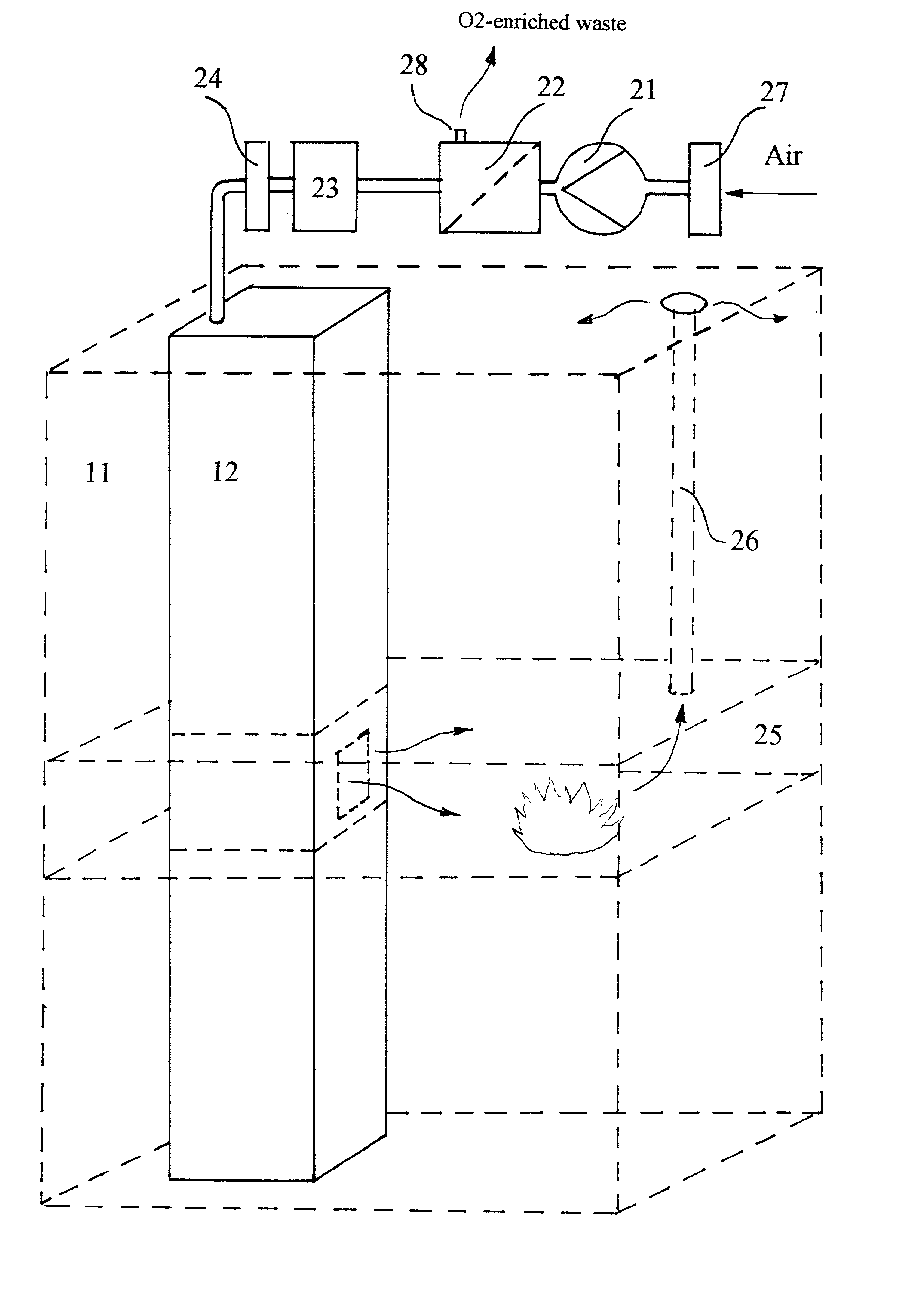 Hyperbaric hypoxic fire escape and suppression systems for multilevel buildings, transportation tunnels and other human-occupied environments