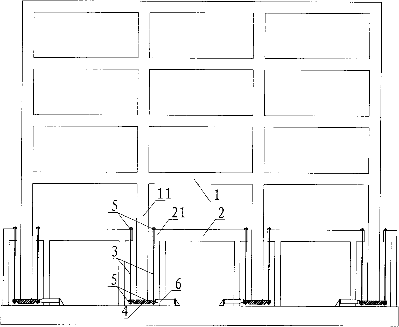 Integral hanging shock insulation building structure